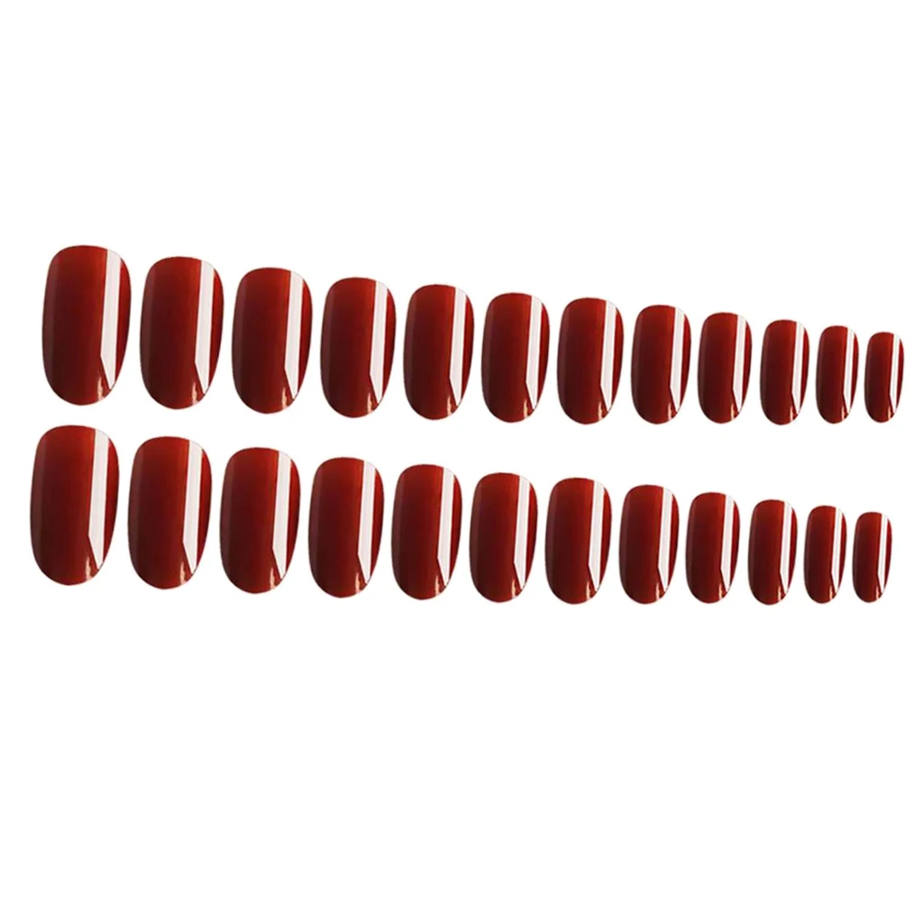 Pack of 24 Oval False Nails Nail Tips French Manicure Nail Designs Full Cover Tips (Red)
