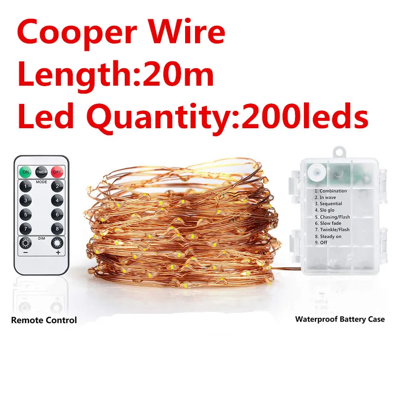 cooper wire 20m Сказочный светильник s 8MODE 5M10M20M AA на батарейках, гирлянда, светильник, светодиодный Рождественский светильник, для свадьбы, дома, сада, вечерние, Декор - Испускаемый цвет: cooper wire 20m