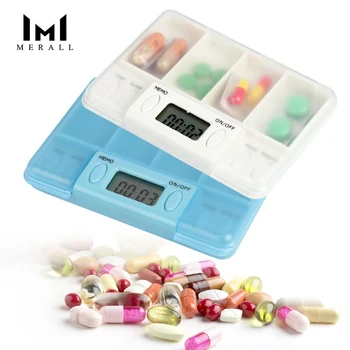 

Electronic Alarm Clock Pill Box 4 Grid Medicine Storage Pill Case Timing Reminder Medicine Boxes Alarm Pills Organizer Container