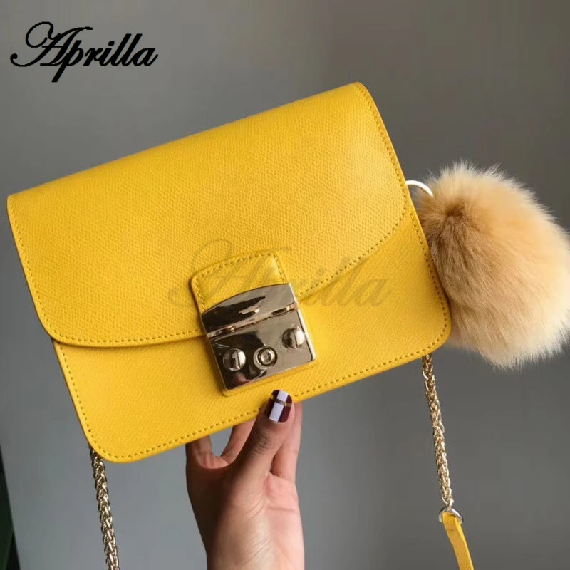 Aprilla, дизайнерские брендовые сумки, 21 см, средние сумки из натуральной кожи с клапаном, женская сумка на плечо с цепочкой, сумки через плечо, 203 - Цвет: Цвет: желтый