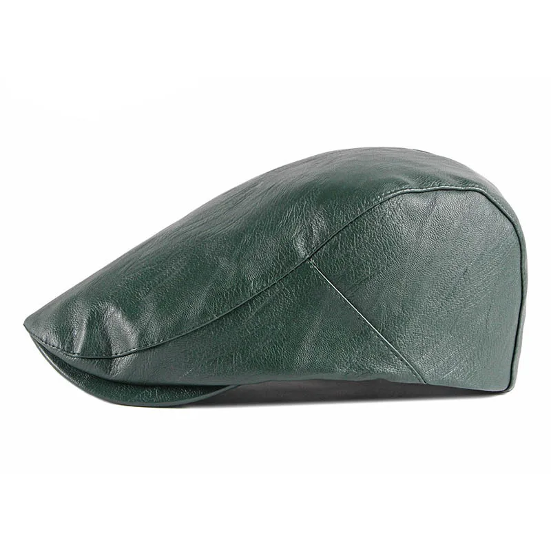 

Fibonacci 2020 Green Newsboy Caps Retro Berets Men PU Leather Flatcap Hats For Women's Newsboy Hat Adult Cabbie Ivy Flat Cap