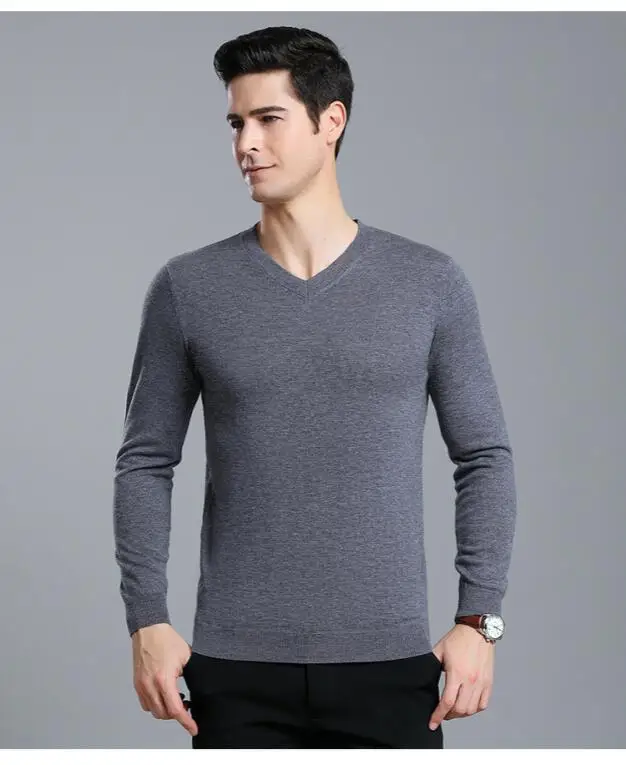 Sweater Men Casual V-Neck Pullover Men Autumn Slim Fit Long Sleeve Shirt Mens Sweaters Knitted Cashmere Wool