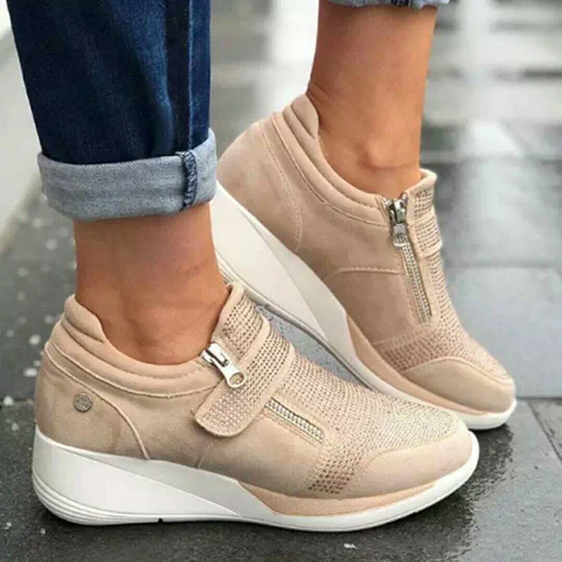 New Shoes Woman Sneakers Gray Zipper Platform Trainers Women Shoes Casual Lace-Up Tenis Feminino Zapatos Mujer Womens Sneakers