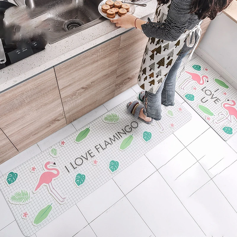 

Nordic Style Flamingos PVC Delicate Kitchen Mat Waterproof Decorate Living Room Carpets Home Rugs Floor Door Mat Door Area Rug