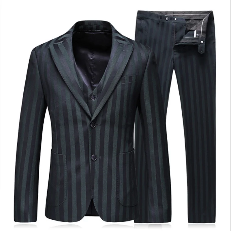 

Men Plaid Wedding Dress Men's Blazer Slim Suit Suits Men's Business Formal Party Green Stripes Jacket Trousers Vest
