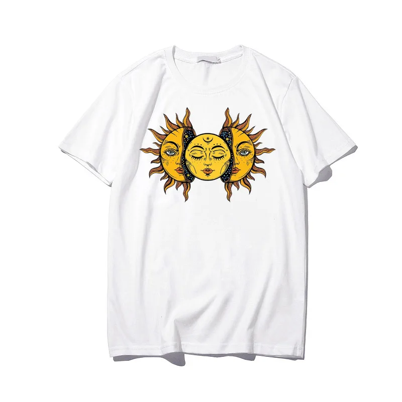 New Harajuku Women's Solar Eclipse Sun And Moon T-Shirt Vintage Fashion Aesthetic Grunge Tee Hipsters Gothic Clothing