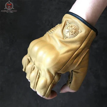 

Men's Dain Motorcycle Riding Gloves Downhill Bike Offroad Vintage Half Finger Leather Gloves Motorbike Racing MTB AX Mens Gloves