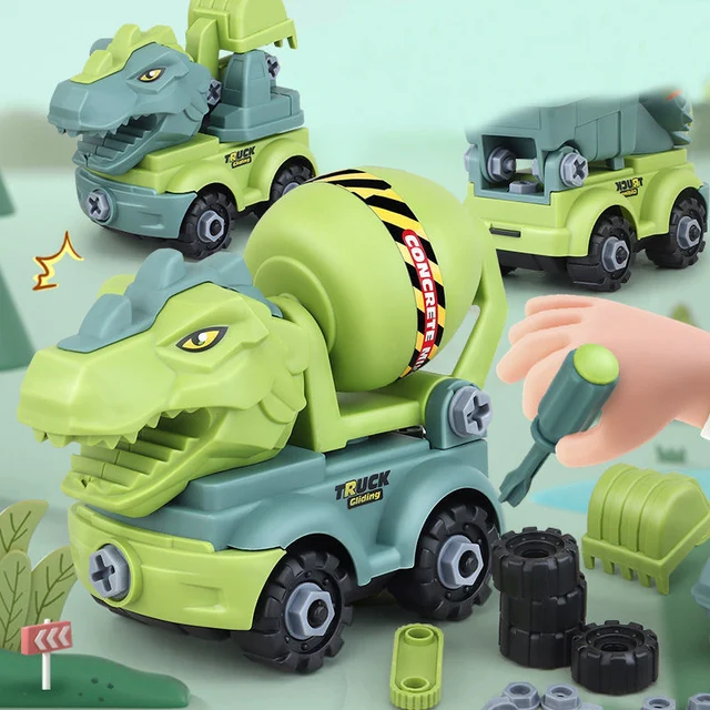 Children's Dinosaur Construction Boy Toy Set Engineering Car Educational DIY Model Car Toy Assembly Blocks Puzzle Toys for Kids 2