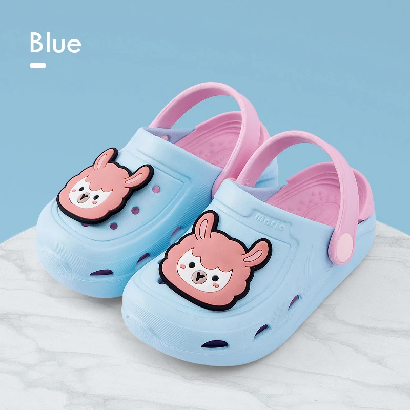 Blue Летние детские пляжные тапочки; домашние тапочки с милыми животными для маленьких мальчиков и девочек; мягкие Нескользящие Детские ботинки для сада - Цвет: Blue