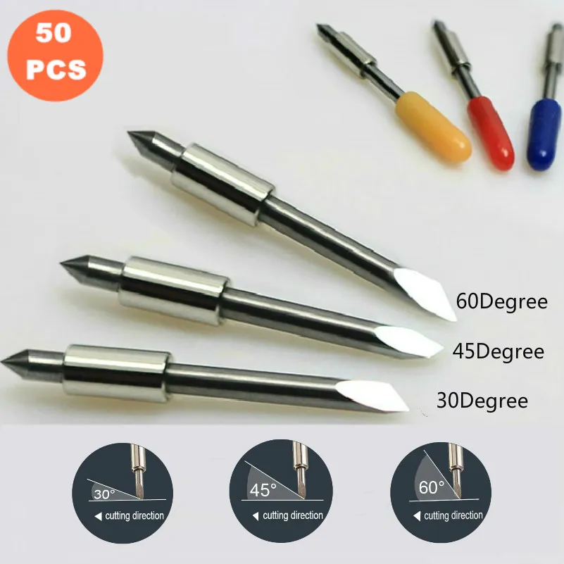 KZTech 50 шт. 30 45 60 градусов виниловый резак лезвие для Graphtec CB15 плоттер Cricut лезвие CB15U машина Силуэт КАМЕЯ резка