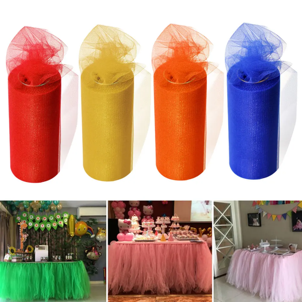 Hot 22m elastic tulle mesh table skirt tablecloth DIY craft party wedding banquet decoration home textile accessories | Дом и сад