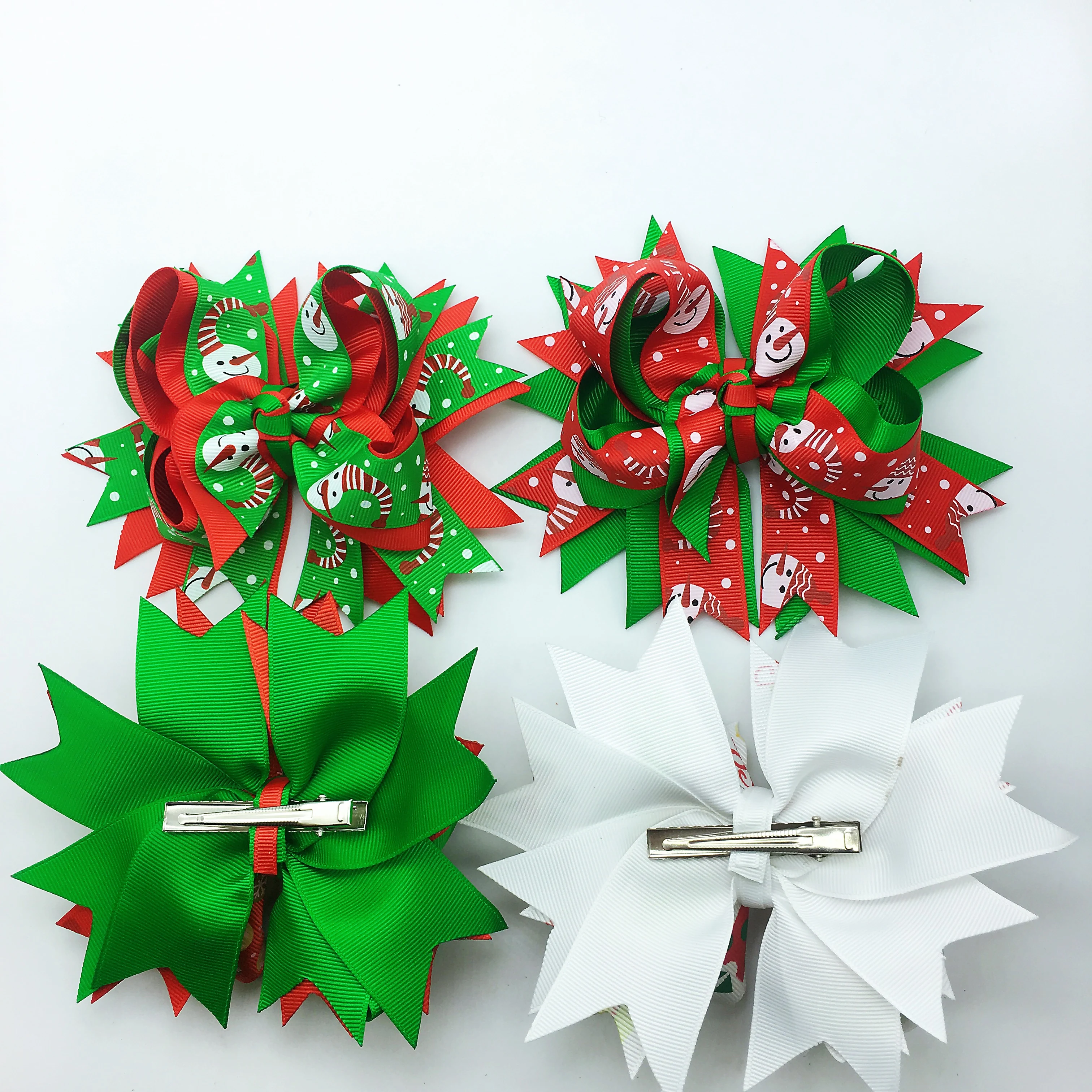 Girls Christmas Hair Bows With Clips Grosgrain Ribbon Headwear Handmade Bowknot Hair Accessories For Christmas 5 inches/8 inches