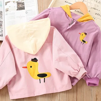 

Children's Spring And Autumn New Fashion Baby Cartoon Trench Coat Hooded Coat