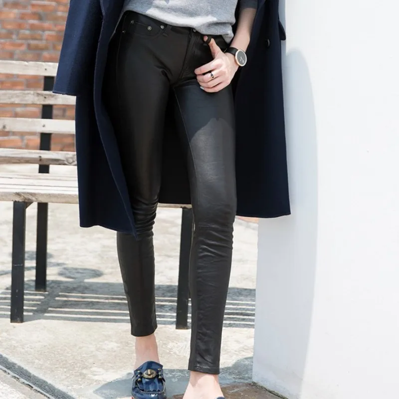 Luxe Vrouwen 100% Schapenvacht Lederen Potlood Broek Lady Sexy Rekbare Leggings Push Up Lederen Lange Broek Skinny Broek Luxe Vrouwen 100% Schapenvacht Lederen Potlood Broek Lady Sexy Rekbare Leggings Push Up Lederen Lange Broek Skinny Broek