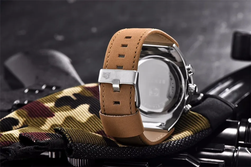 BENYAR брендовые Бизнес водонепроницаемые кварцевые мужские часы Военные Спортивные модные Хронограф Роскошные кожаные мужские часы+ подарок