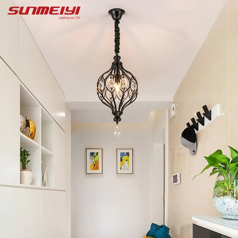 Nordic Crystal Pendant Lights Black Dining Table Lamp Hanging Light For Kitchen Living room Bedroom Corridor led Industrial Lamp