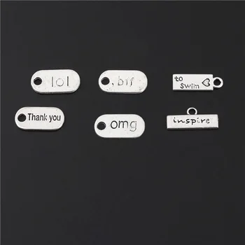 

18pcs Mix Silver Color Message Wish Stamp Omg Thank You Bff Charms Tags Pendant DIYJewelry Handmade Accessorie M209