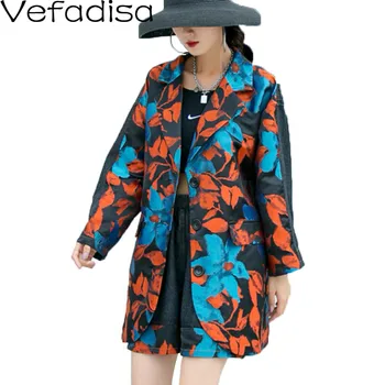 

Vefadisa Floral Print Suit Two-piece Set Plus Size Women Set 2020 Autumn Patchwork Suit Coat +Shorts Women Two-piece Set QYF3769