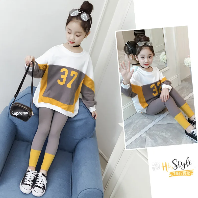 

Childrenswear Girls Mixed Colors Printed Set 2019 Spring Clothing New Products Big Boy Korean-style Casual Two-Piece Set