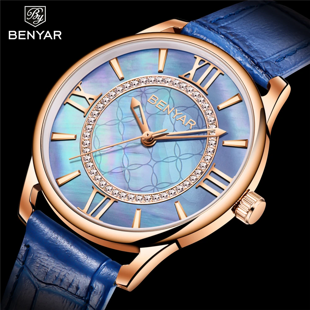 Новинка, женские часы, BENYAR, кварцевые, кожа, часы, женское платье, топ, роскошный бренд, наручные часы, женские часы, Relogio Feminino