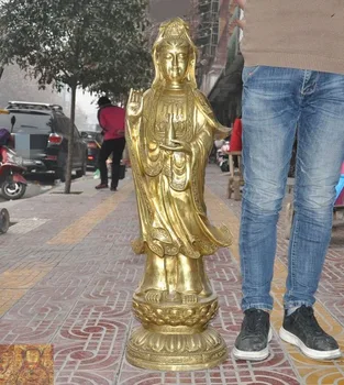 

wedding decoration 40"China temple brass station lotus Kwan-Yin GuanYin Bodhisattva Buddha statue New Year