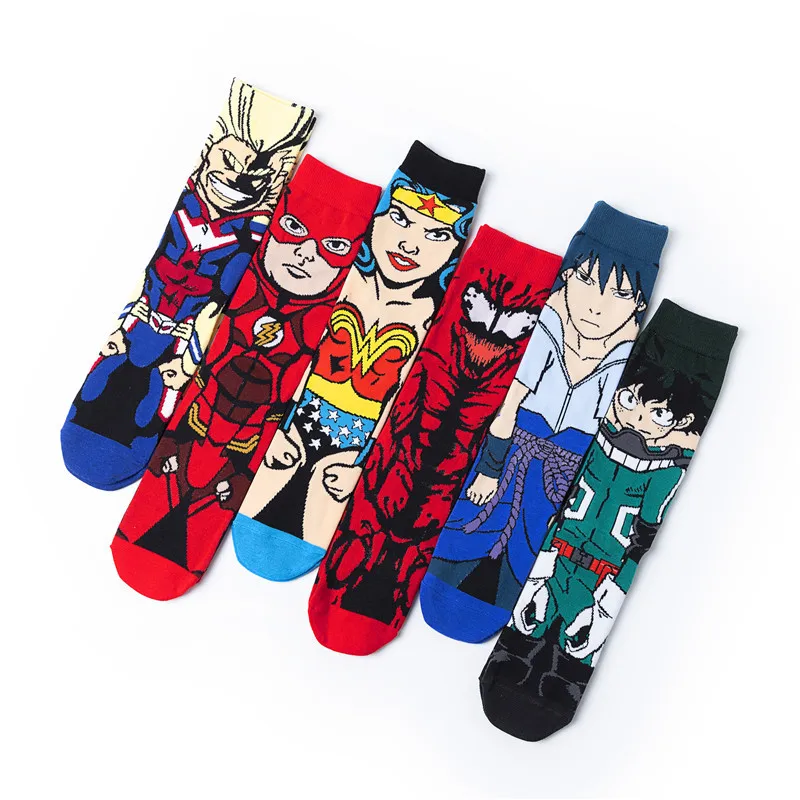 Носки с принтом аниме Midoriya izku Wonder Woman Uchiha Sasuke All Might Flash милые забавные персонализированные мужские хлопковые носки для влюбленных