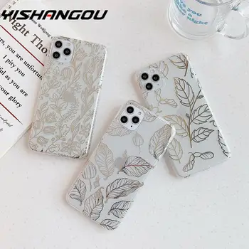 

YISHANGOU Leaves Transparent Phone Case For iPhone 11 Pro Max XR XS Max 7 8 Plus X Clear Soft IMD Electroplated Back Cover