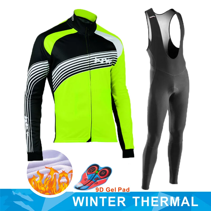 Флуоресцентный зеленый NW Ropa Ciclismo Invierno зимняя велосипедная Джерси, Термальный флисовый комплект одежды с длинным рукавом для велоспорта, одежда для велоспорта