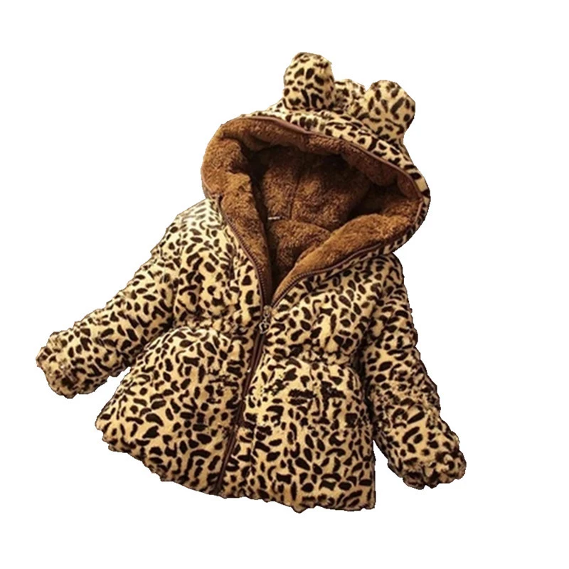Новинка; зимние парки для малышей; модная куртка с леопардовым принтом для девочек; теплое приталенное пальто с подкладкой; детская утепленная одежда с капюшоном; верхняя одежда