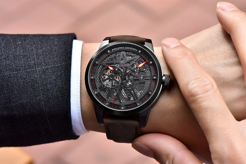 Роскошный бренд Pagani 52 мм Tourbillon автоматические часы мужские наручные часы Мужские механические кожаные Наручные часы Relogio Masculin