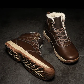 

Winter Warm Men Boots Genuine Leather Fur Plus Men Snow Boots Handmade Waterproof Working Ankle Boots High Top Men Shoes