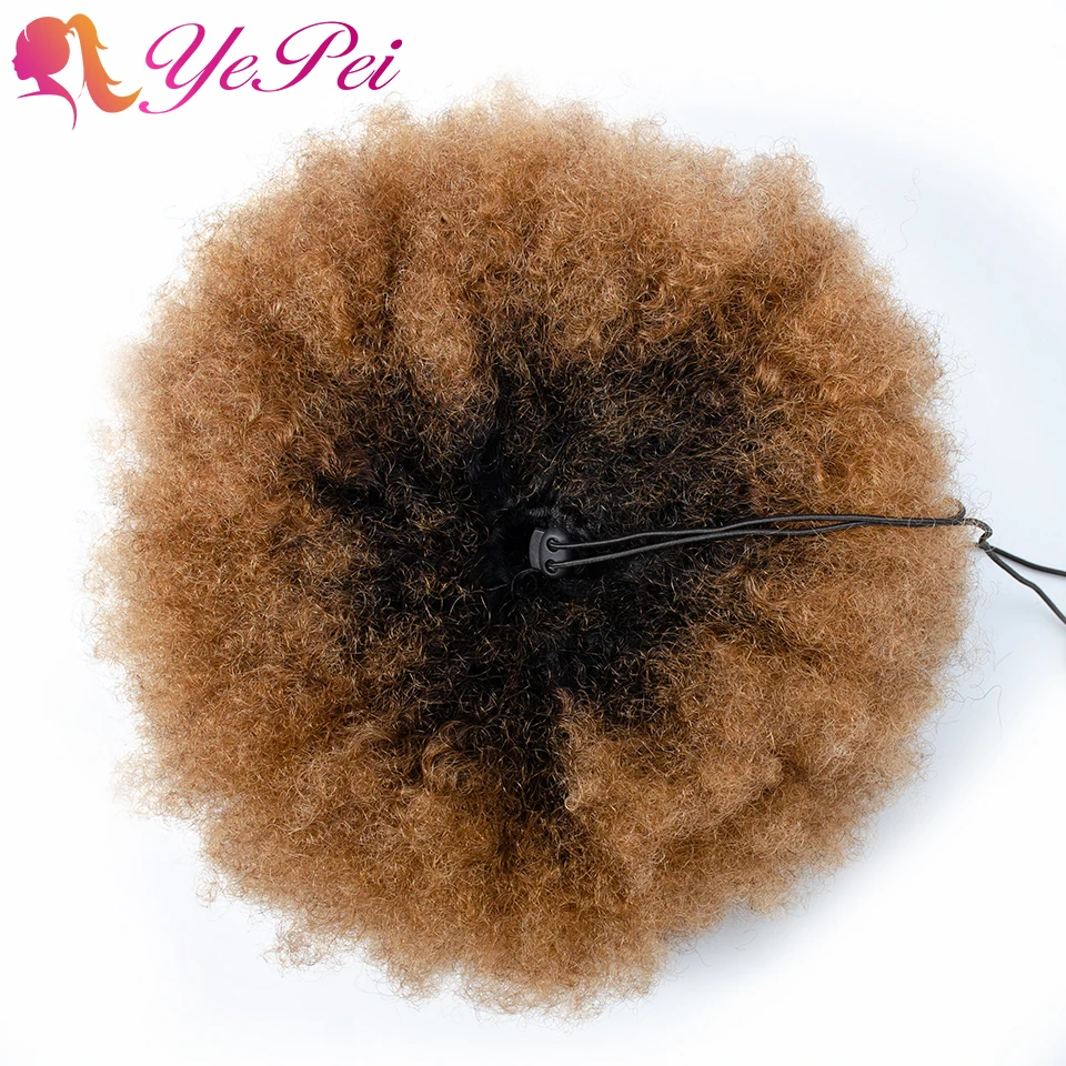 10 дюймов афро слоеные волосы пучок шнурок конский хвост парики Кудрявые вьющиеся человеческие волосы на заколках для наращивания Yepei remy волосы