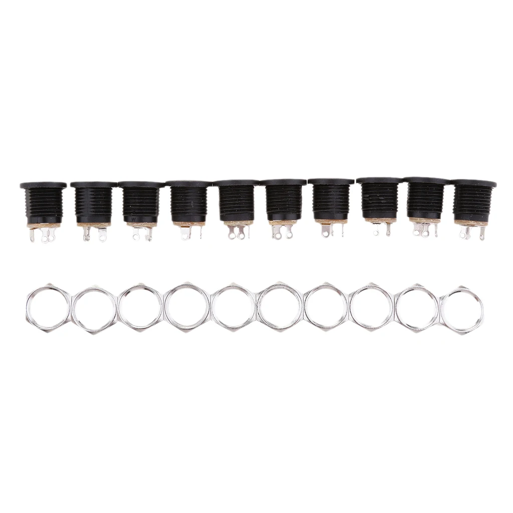 10pcs DC Power Adapter Socket Female Panel Mount Connector 3-Pin 5.5 x 2.1mm