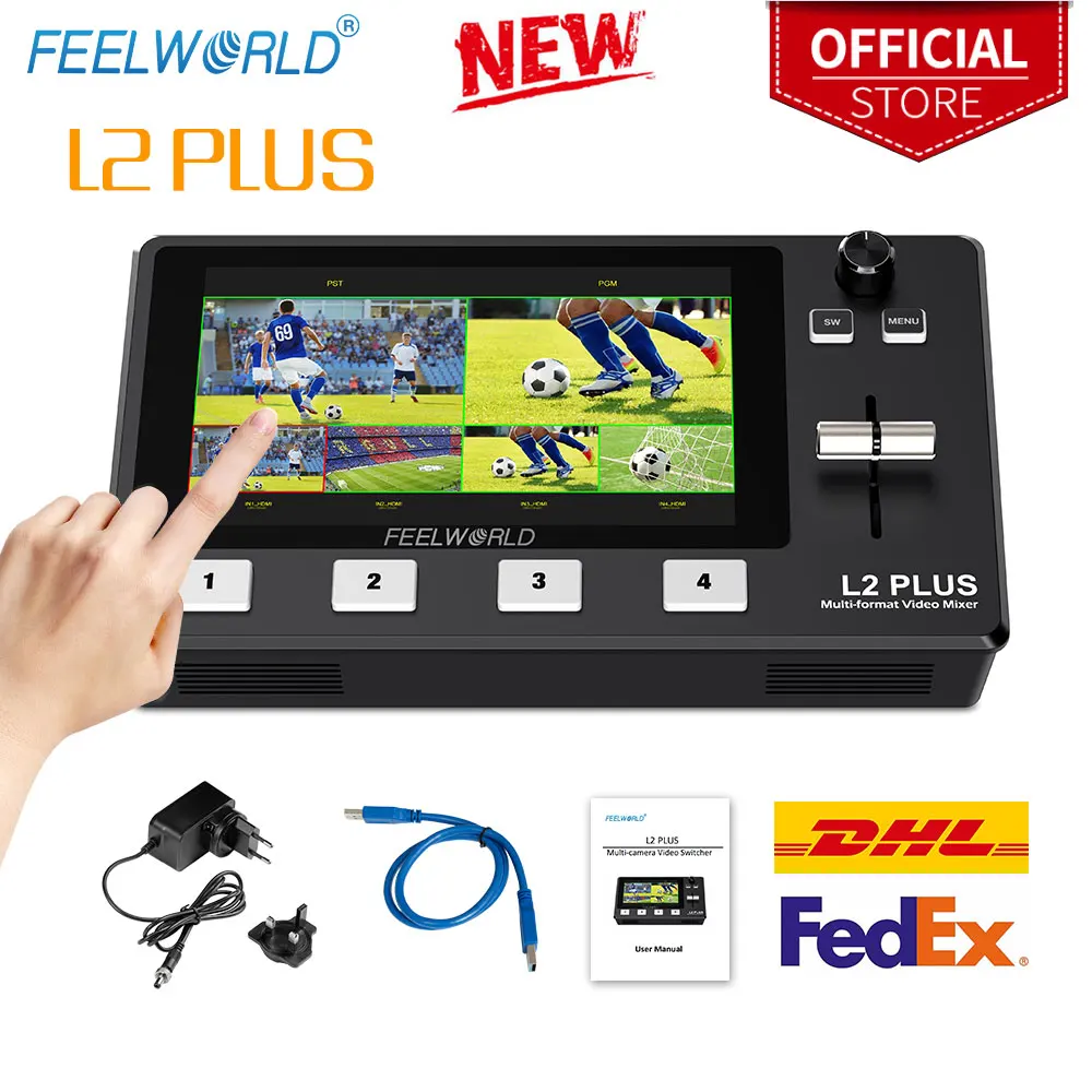 FEELWORLD Multi Camera Video Mixer Switcher 5.5 inch Touch Screen PTZ Control Chroma Key 4HDMI USB3.0 For Live Streaming L2 PLUS |