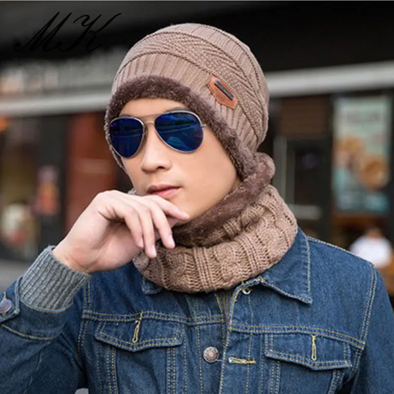 Maikun hat Korean version of the new men's hat and velvet cycling cap warm and windproof winter hat and scarf two piece autumn and winter warm baotou hat fashion korean confinement hat korean turban hat on behalf of the knitted pile hat