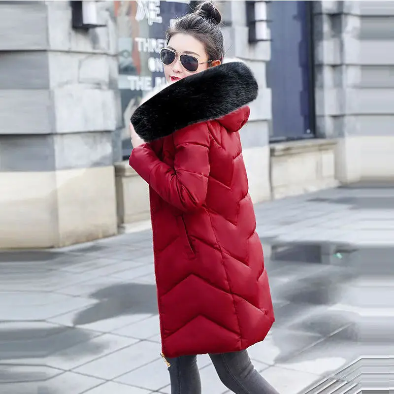 Зимняя женская куртка новая Длинная Верхняя одежда для женщин Зимний пуховик женское теплое зимнее пальто женские парки из искусственного меха лисы - Цвет: wine red 2