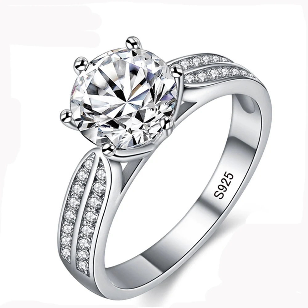 Vecalon 925 sterling silver solitaire Promise Ring Round 3ct AAAAA Cz Stone Party Wedding band rings for women Bridal Jewelry