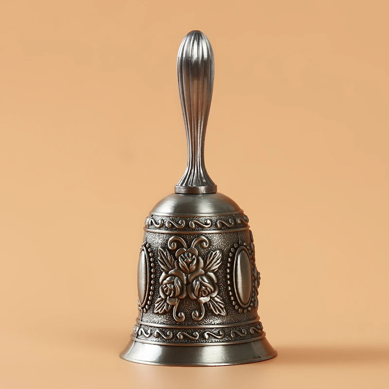 Rose Pattern Dinner Hotel Metal Hand Bell Christmas Gifts Calls Bell Bar Counter Dining Hall Table Bell Service Sound Bell - Цвет: Silver pattern