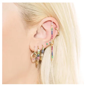 

NEW arrival 2019 summer 3 beads paved mini red blue green CZ long safety pin women earring young cute minimal jewelry party gold