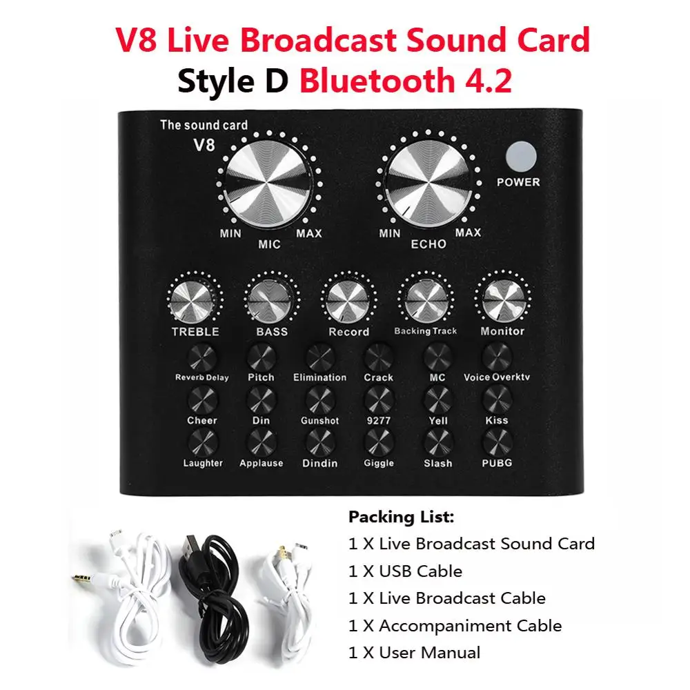 V8 Style D BT4.2 ALLOYSEED V8 аудио USB микрофон гарнитуры трансляция Live звуковая карта 112 виды Электрический звуковой трансляции для телефона компьютер PC аудиокарта звуковая карта внешняя звуковая карта - Цвет: V8 Style D BT4.2