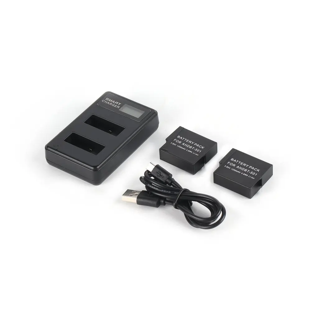 Умный двойной USB зарядное устройство с ЖК-дисплеем для Gopro Hero 5 экшн-камеры AHDBT-501 + 2