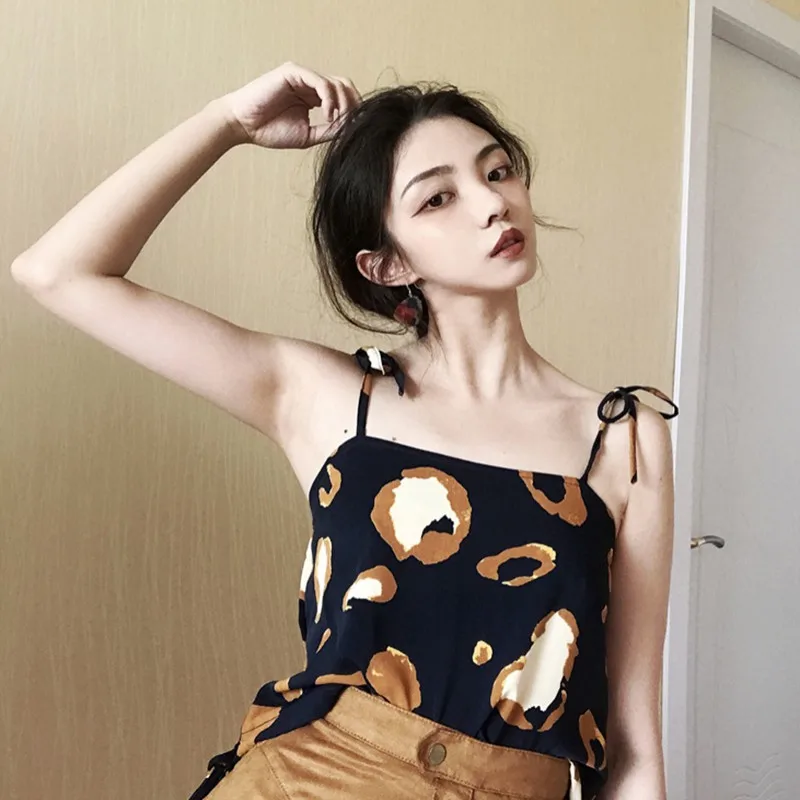 Женская сексуальная LEPARD Boho печать Холтер жилет Летняя Сексуальная майка без рукавов Топы повседневные женские с круглым вырезом тонкий жилет Блузка Blusa Mujer