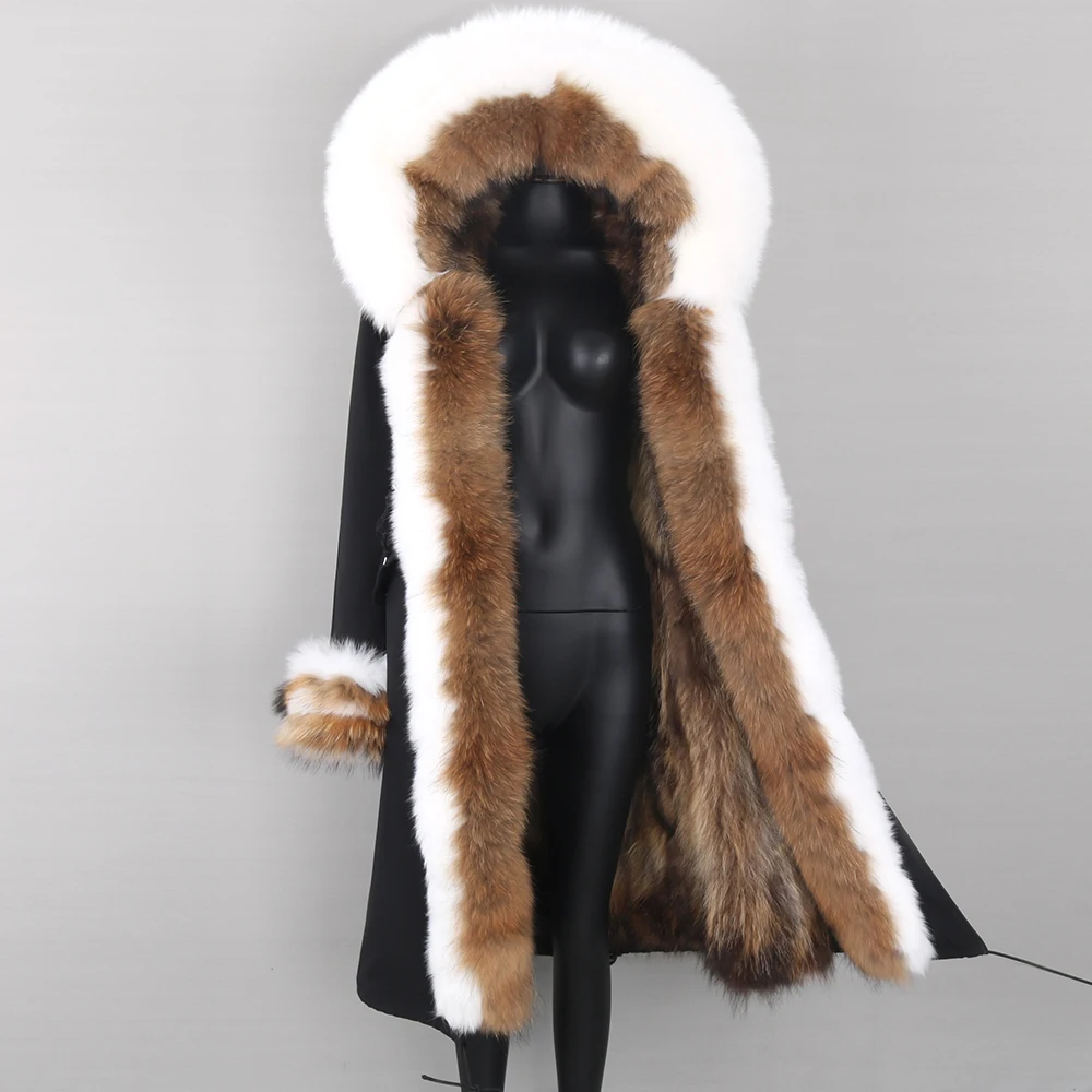 

2023 Women Thick Detachable Natural Real Fox Fur Color matching fur collar Parka Female X-Long Parka Winter Jacket