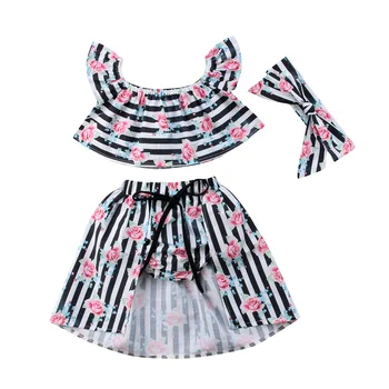 

Newborn Kid Baby Girls Summer Floral Striped Crop Vest Tops Shorts Skirts Outfits Clothes Set