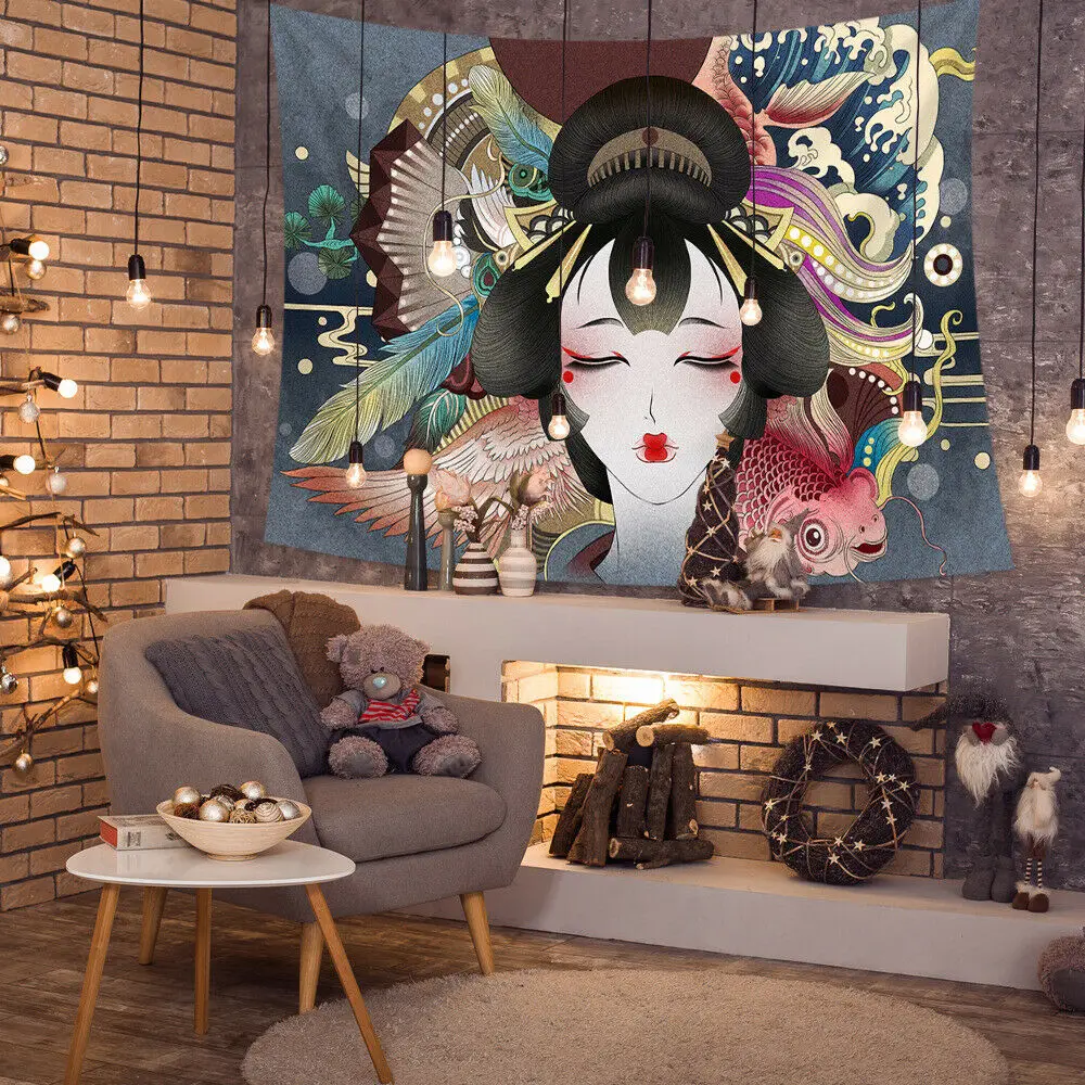 

Japanese Geisha Tapestry Blanket Bedspread Room Decor