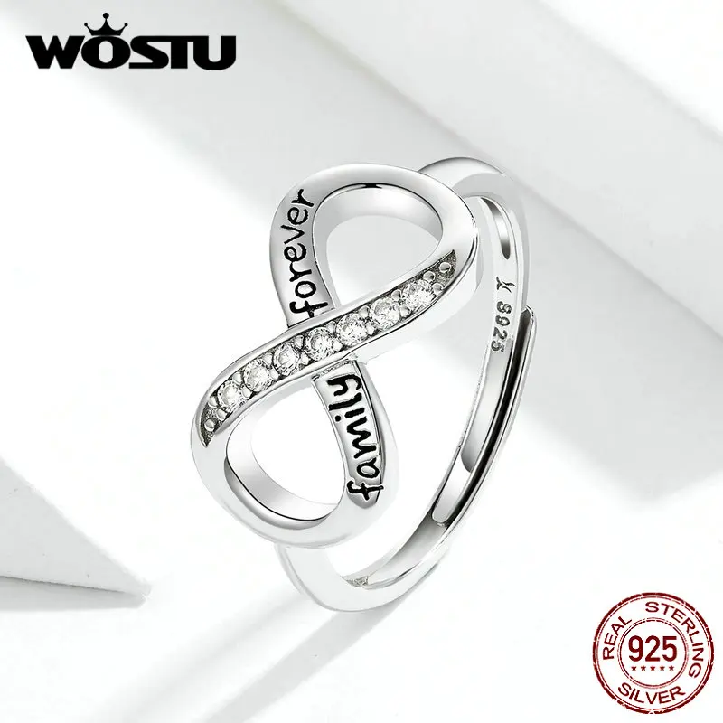 WOSTU, S925, бесконечная любовь, кольца для женщин, Настоящее 925 пробы, серебро, CZ, кольцо, означает счастье и красоту, ювелирное изделие, подарок CQR579