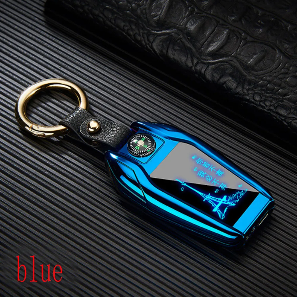 USB Зажигалка светодиодный экран компас Ключ Пряжка - Цвет: blue