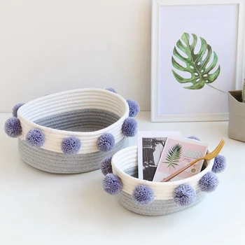 

Home Office Storage Cotton Thread Basket Modern Nordic Grey Stripe Cute Balls Book Toys Holder Kid Room Container,2 Pcs