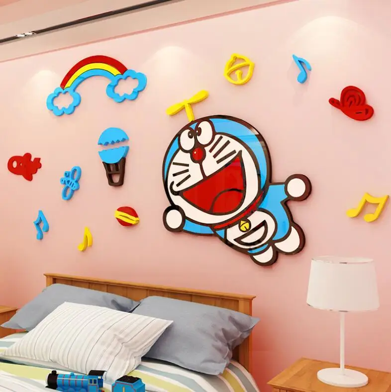 DIY музыкальная кошка Hellokitty 3D стереоскопические наклейки для стен для детской комнаты Акриловые Хрустальные спальни фоновые украшения стен