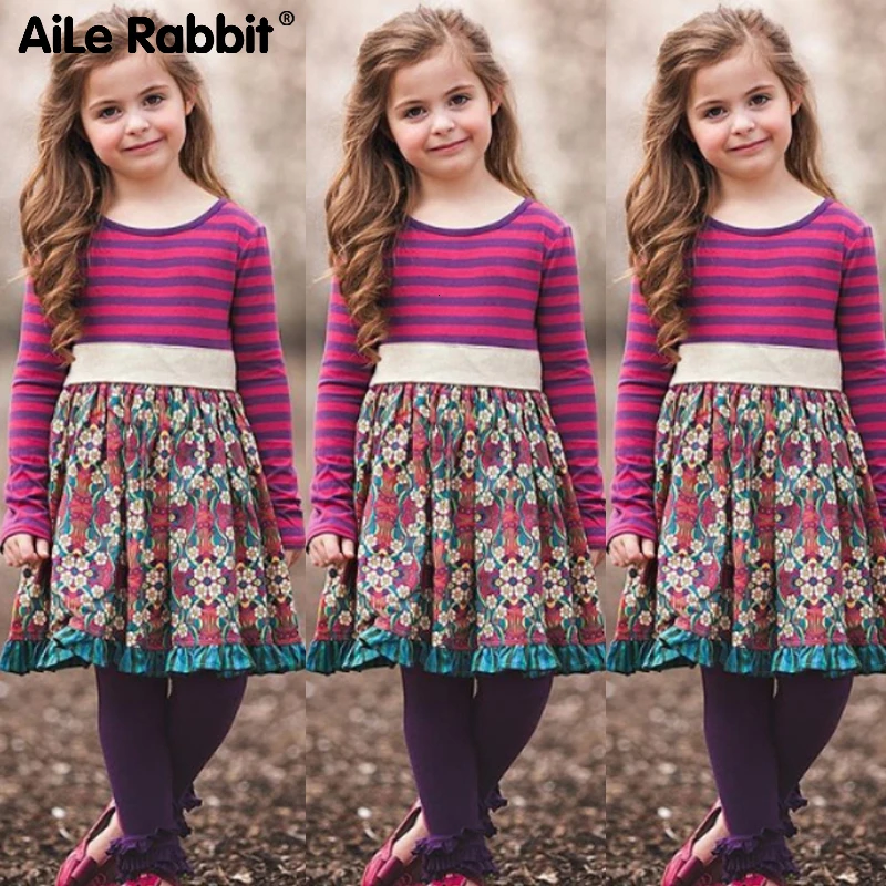 Г. Новая осенняя одежда для девочек, платье Полосатое платье маленькой принцессы с цветочным рисунком, хлопковая одежда розового и красного цвета для От 3 до 12 лет, детская одежда для девочек